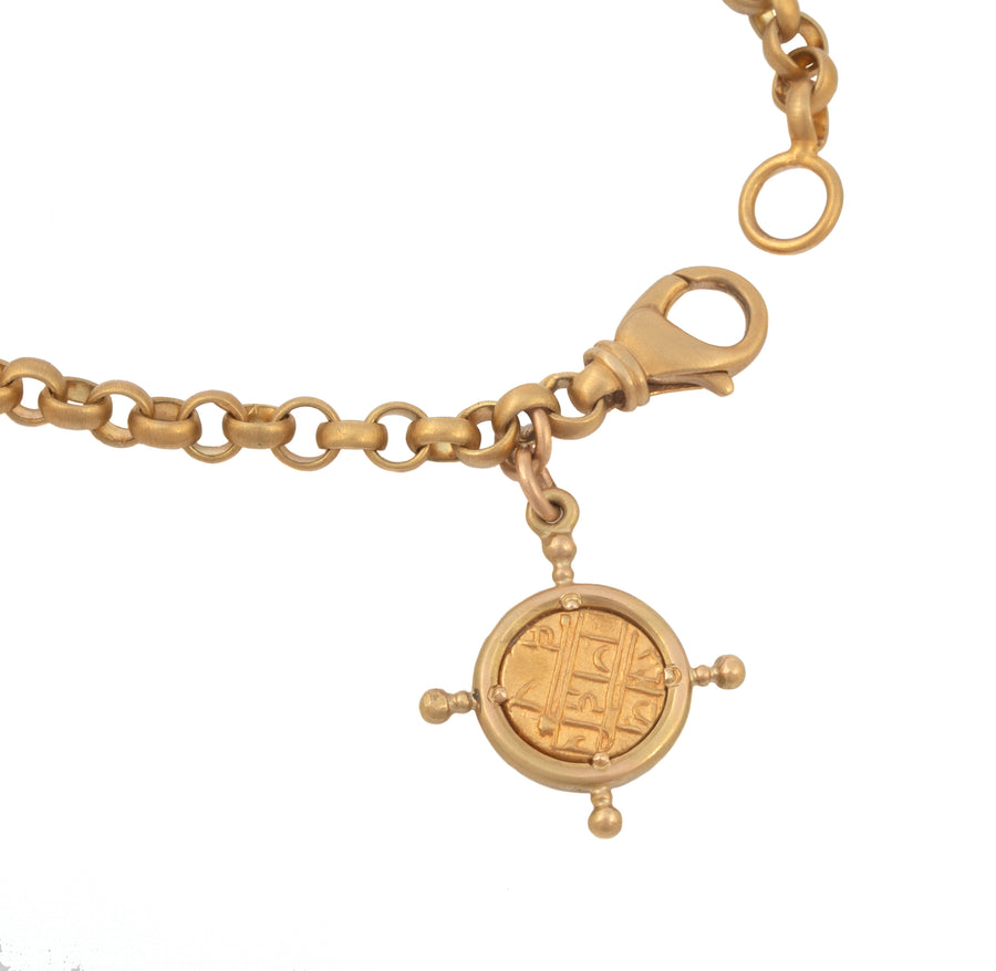 Genuine 18K gold solid good luck coin charm bracelet, Au750 stamped go –  Spainjewelry